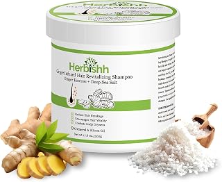 Herbishh Ginger Hair Revitalizing Shampoo Jar with Deep Sea Salt – Anti Dandruff Shampoo for Weak, Brittle Hair & Dry Scalp – Boosts Hair Growth & Free from Mineral & Silicon Oil, 17.6 oz