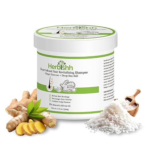 Herbishh Ginger Hair - Champú revitalizante con sal marina profunda, champú anticaspa para cabello débil, quebradizo y cuero cabelludo seco,