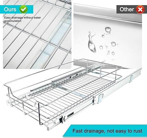 Miniatura 7 de Organizador de gabinete extraíble de 9 pulgadas de ancho x 17 pulgadas de profundidad, cajones deslizantes para armarios de cocina, cajones