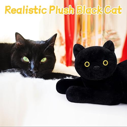 Miniatura 4 de Juguete de peluche de gato negro, lindo peluche de gato negro, almohada de felpa suave y realista que se ve real, cómodo cojín o tierno, gran regalo