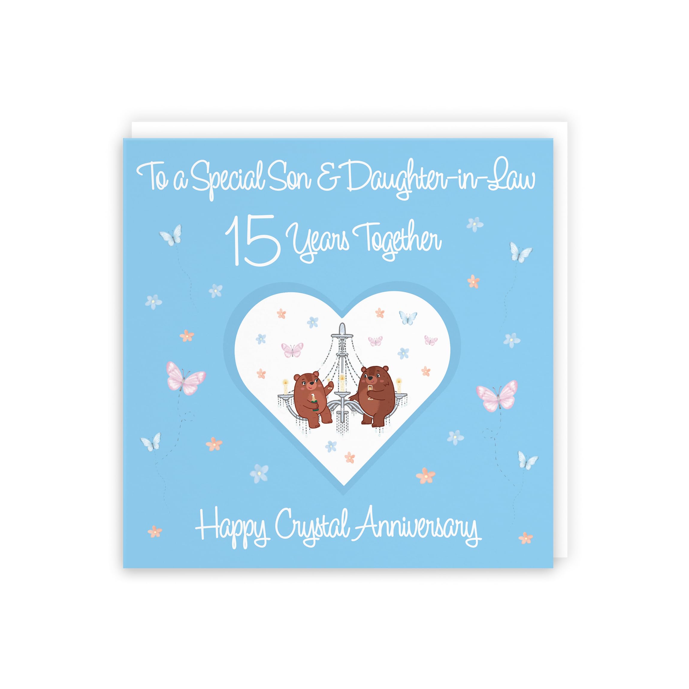 Hunts England, Son & Daughter-in-Law 15th Anniversary Card, 15 Years, Crystal Anniversary, Romantic Meadows, Fun Card - Image 3