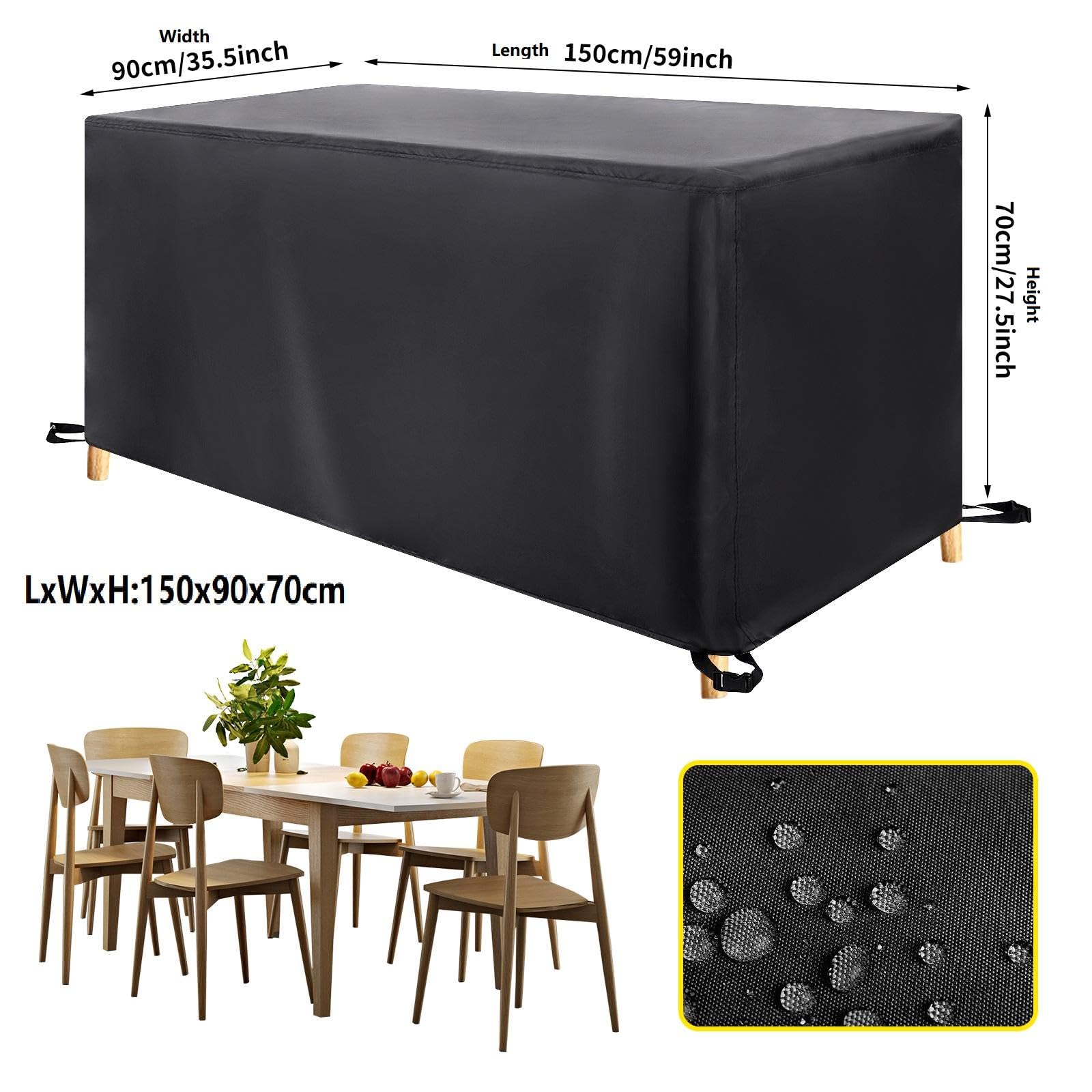 HNKDKJ Funda Muebles Jardin Exterior Impermeable 195x130x65cm/LxWxH Rectangular Cubierta Mesa Jardín Resistente Desgarro 420D Oxford Impermeable Funda Protección Contra el frío Anti-UV Cubiertas
