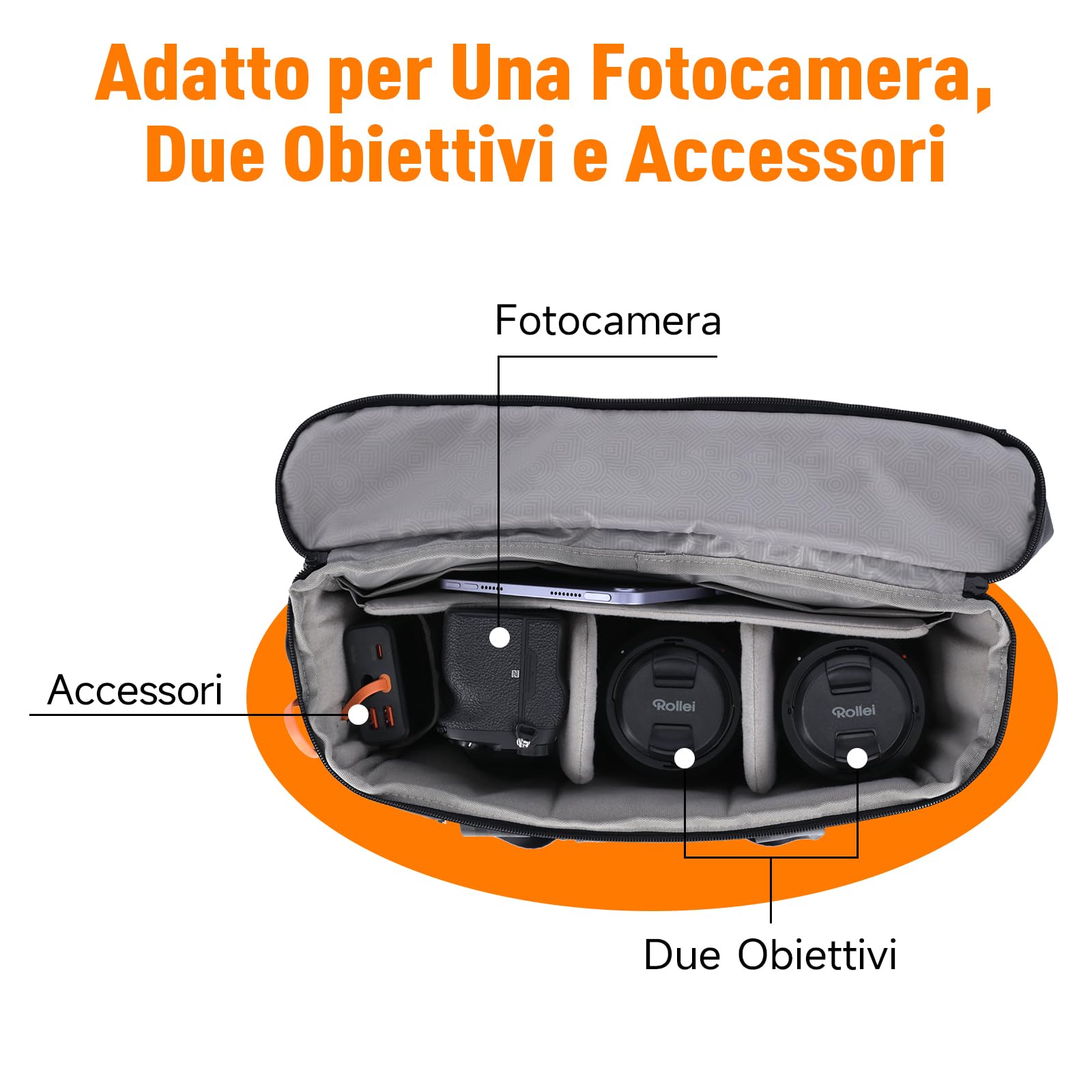Borsa per Fotocamera, Rollei Fotoliner Ocean Rolltop Bag L Borsa Fotografica Impermeabile Zaino Fotografico Grande con Tracolla Regolabile Crossbody Borse per Macchina Fotografia DSLR e Accessori Nera