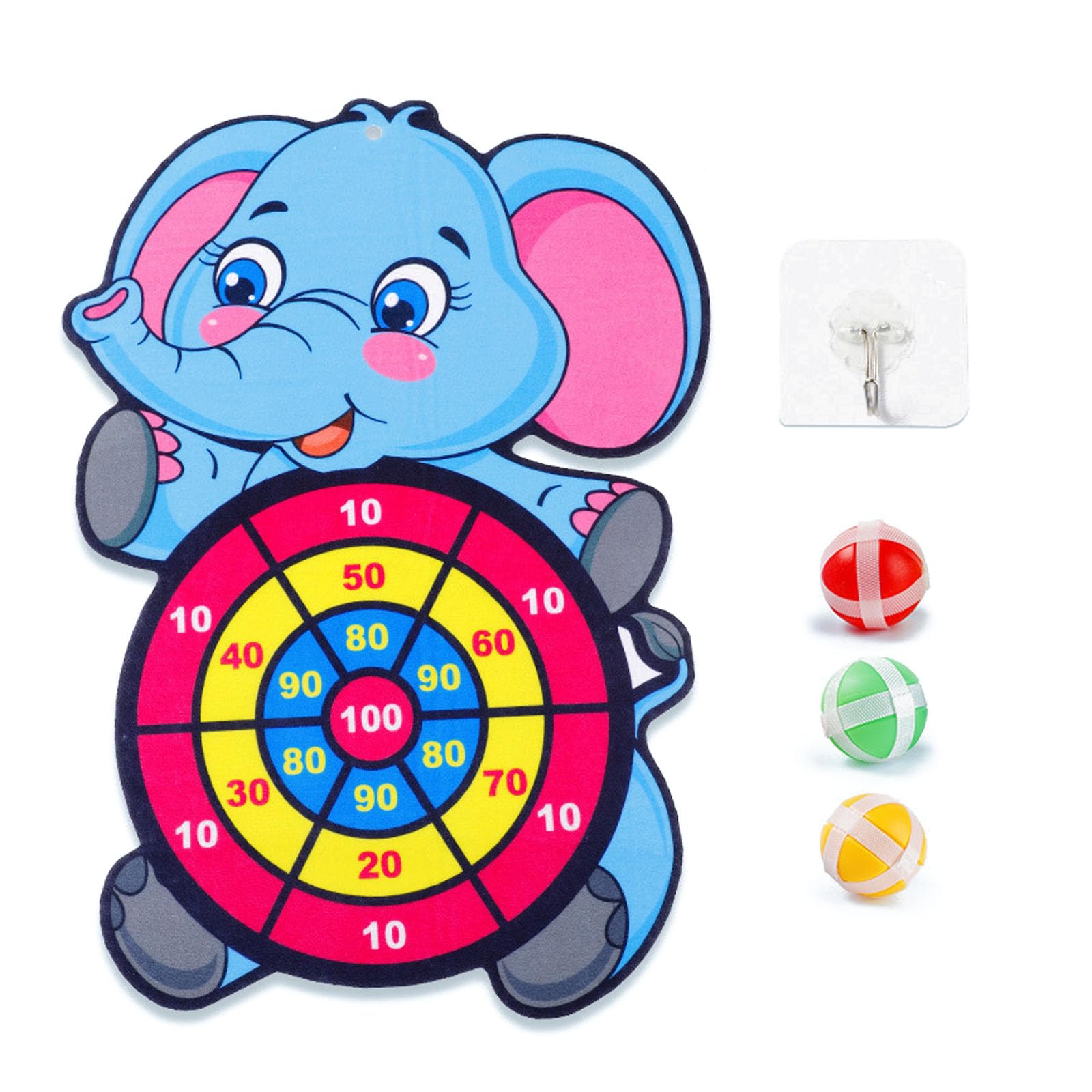 Dart Game for Kids, Elephant Design Sticky Ball Target Board with 3 Balls, Indoor Outdoor Activity for Boys Girls Age 3-12, Fun Party Game for Hand Eye Coordination Training, Polyester Material-image-29