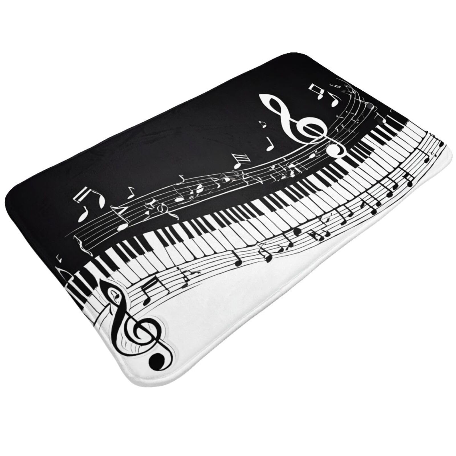 Black White Music Note Print Living Room Bathroom Kitchen Anti Slip and Absorbent Carpet, Indoor Entrance Door Muddy Floor Mat, Ultra Soft Washable Carpet 21x31.5 Inches
