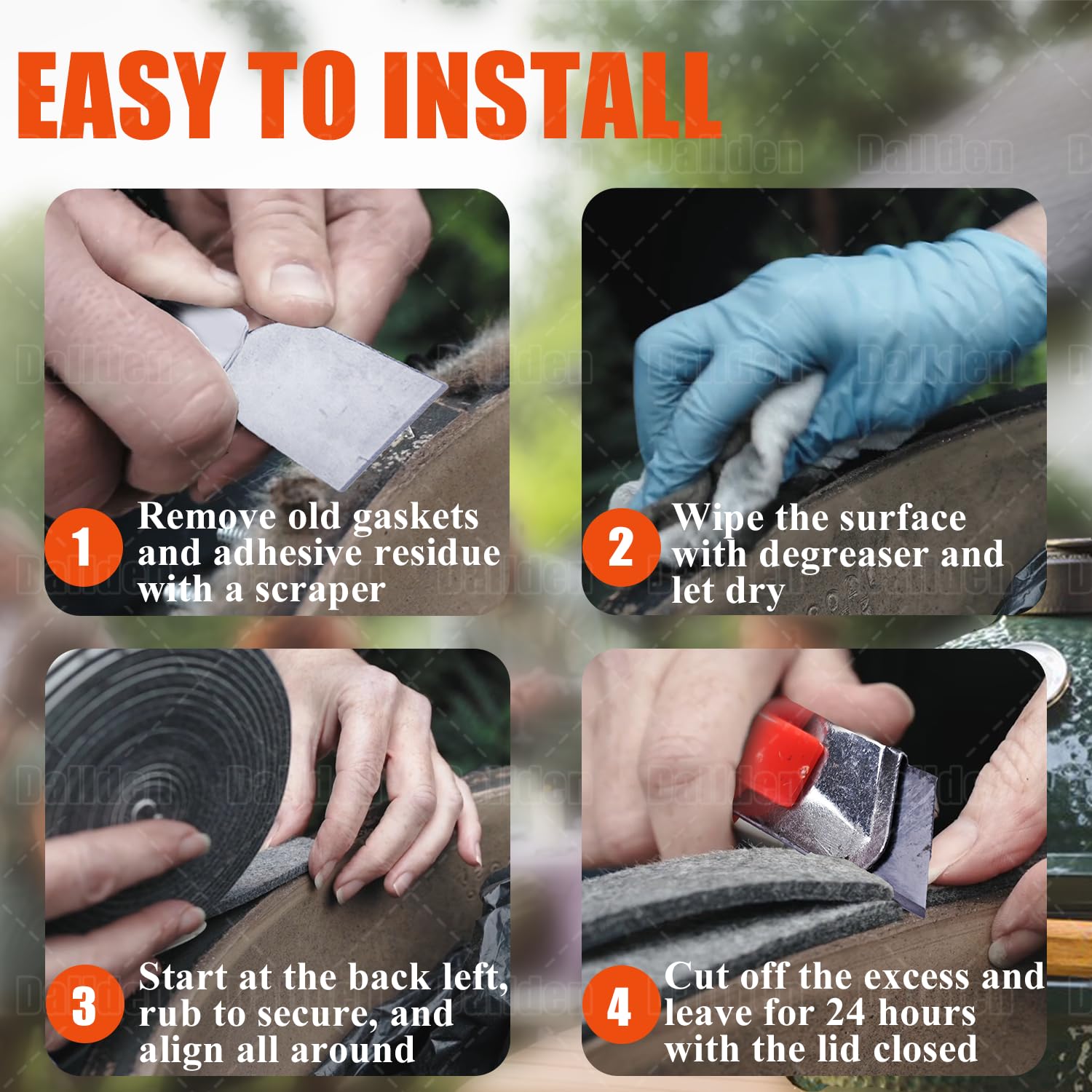 Dallden Grill Gasket with Scraper for Big Green Egg - For L, XL, XXL Big Green Egg Gasket Replacement- 2-Pack (8ft & 10ft),Grey Self Stick High-Temp Gasket for Smoker