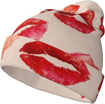 Sexy Red Lips Kiss 2 for Mens and Womens Knitted Hats, Winter Fleece Lined Warm Beanies