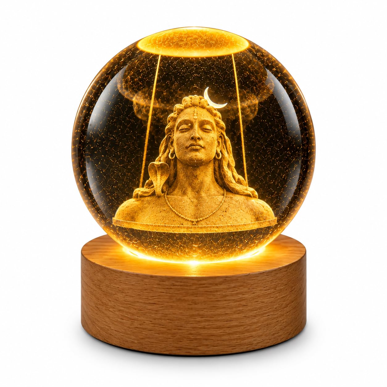 Meditating Hanuman Crystal Ball Lamp - USB LED -27