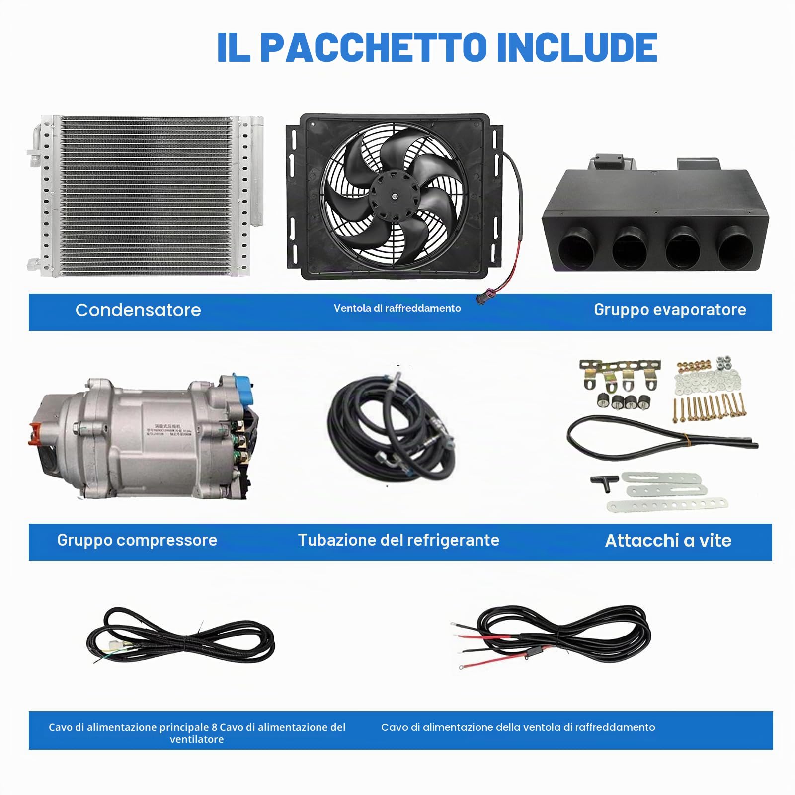 Treeligo Condizionatore Elettrico per Auto 12 V, DC, Set Universale di Climatizzatori Elettrici per Sotto il Cruscotto, Kit AC 12 V, AC 12 Volt, Sistema Universale per Auto, Camper, Camion