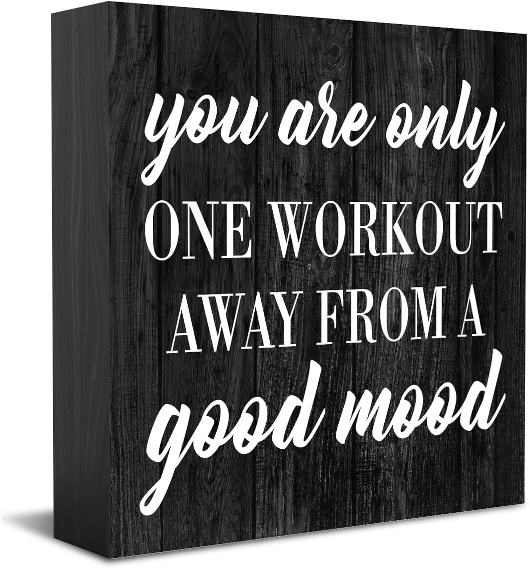 7x7 Inch Motivational Box Sign Workout Quote Wood Desk Decor