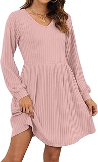 Womens Fall Dress 2025 Long Sleeve V Neck Short Dress Lightweight Casual Knit Sweater Dresses with Pockets - Buy now