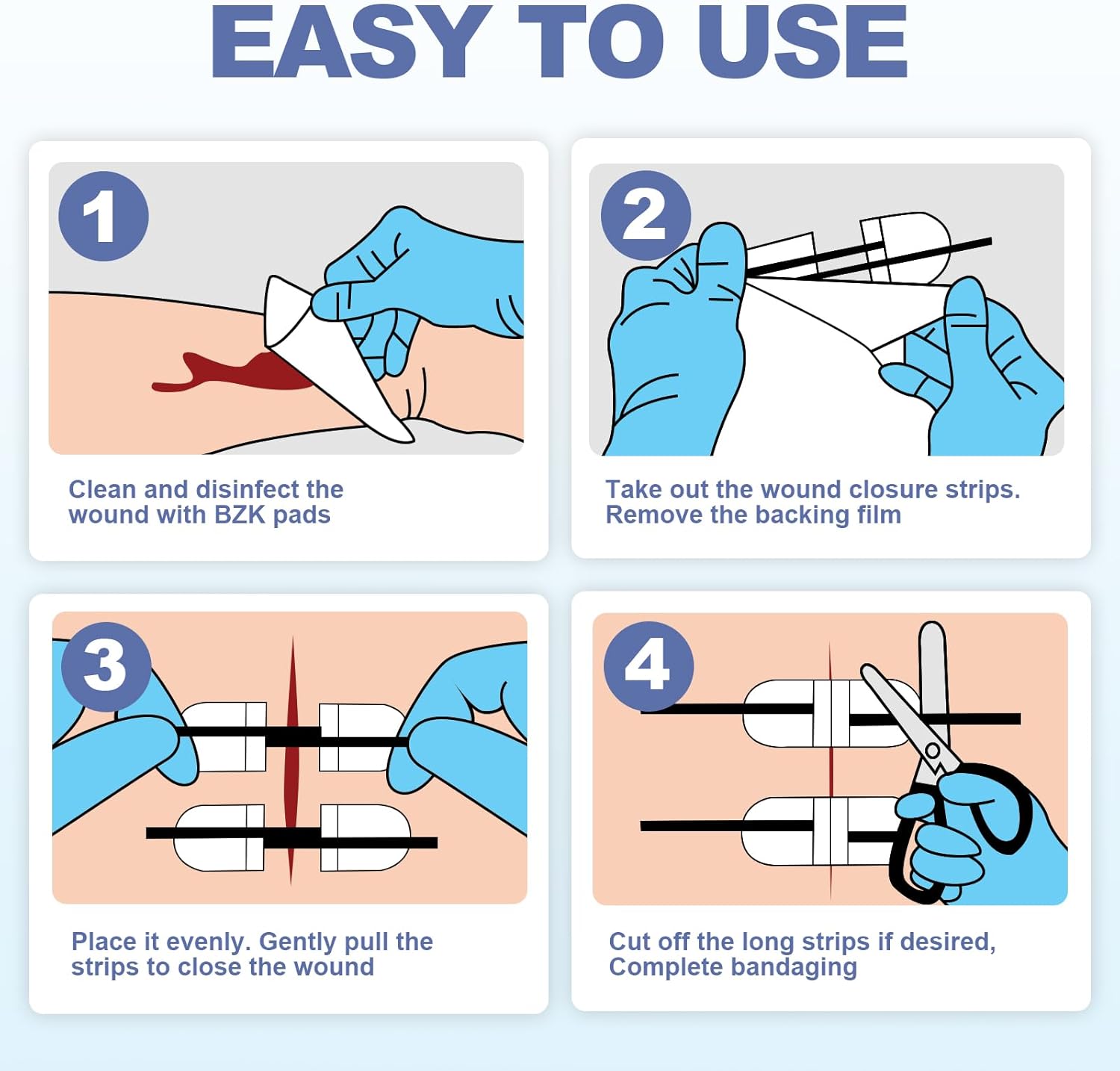 Wound Closure Kit, 6pcs with Dresssings, Wound Closure Strips Without Suture, Stitch Zip Laceration Closure Kit for Cut Care, Adhesive Wound Closure Bandages