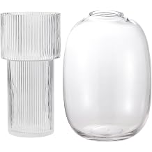 Ribbed Glass Vase, Clear Large Vase, Flower Vase for Bouquet, Tall Vase, Large Glass Vase, Modern Vase for Living Room, Dining Table, Entryway, Shelf, Wedding, Office, 11.5''H & 11.8''H