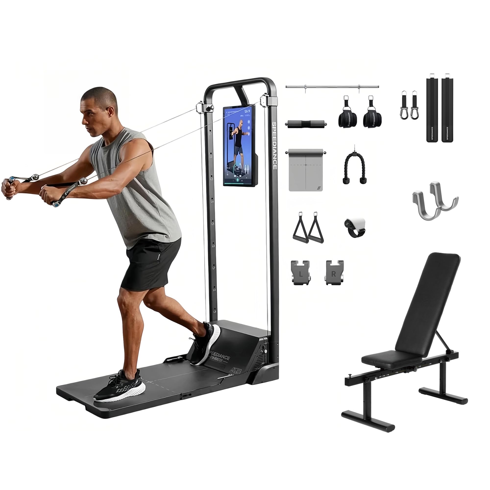 Speediance Gym Monster Basic + Speediance Extension Straps + Verstellbare Hantelbank + Barbell Hooks