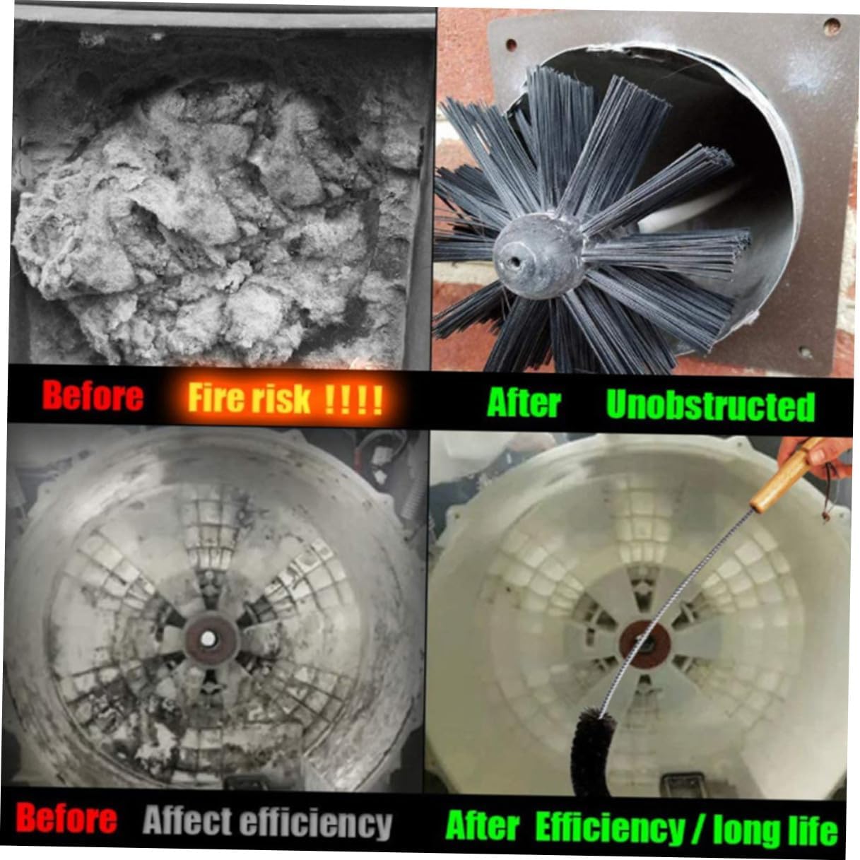 Veemoon Dryer Vent Cleaning Brush Set with 4 Flexible Nylon Rods and 1 Detachable Brush Head, Fireplace Chimney Lint Sweeping Tool for Dryer, Duct, and Vent Maintenance (610mm)