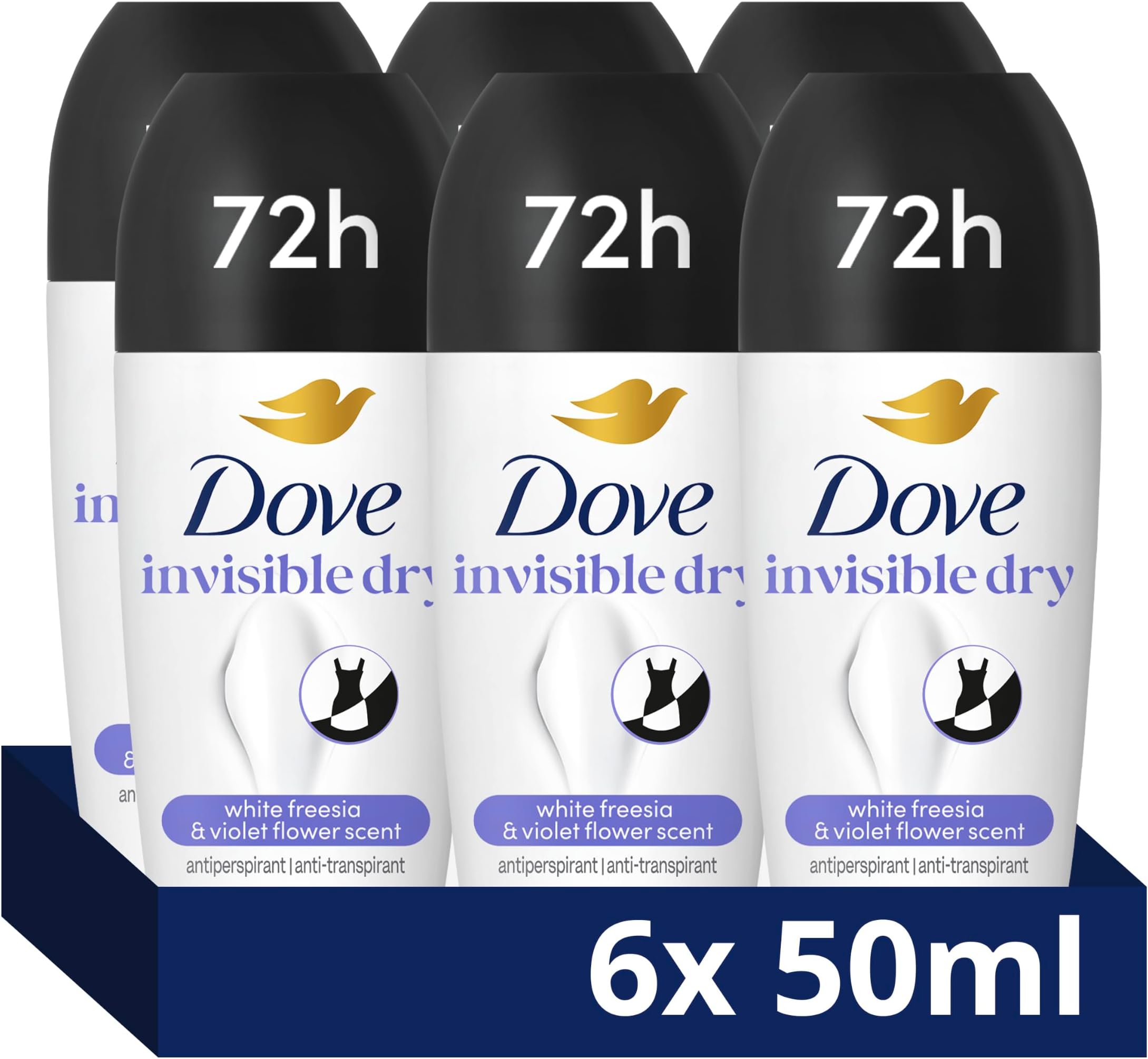 Advanced Care Invisible Dry Anti-perspirant Deodorant pack of 6 with Triple Moisturising technology roll-on for 48 hours of protection 50 ml