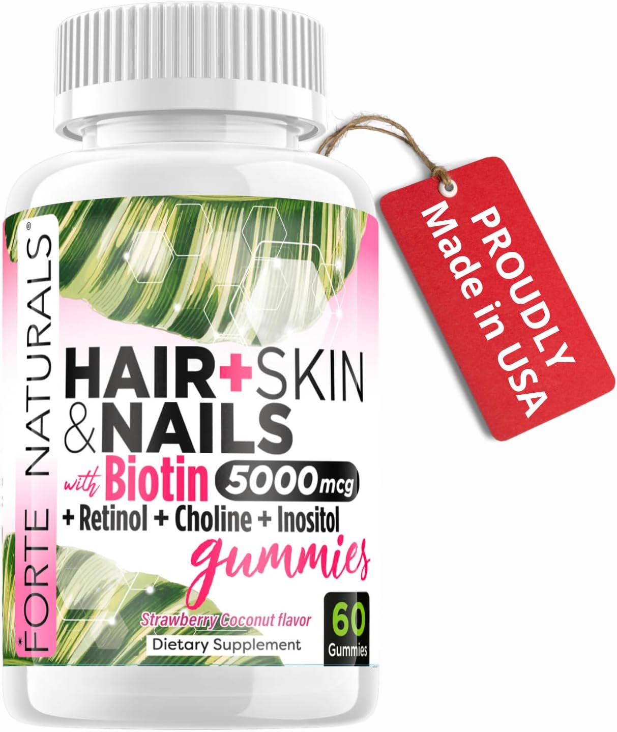 Hair Growth Biotin Gummies for Women, Hair Skin & Nails Vitamins, 5000mcg Biotin, Made in USA, Iodine for Nail Fungus, Choline Inositol Supplements, Biotina Gomitas para el Cabello