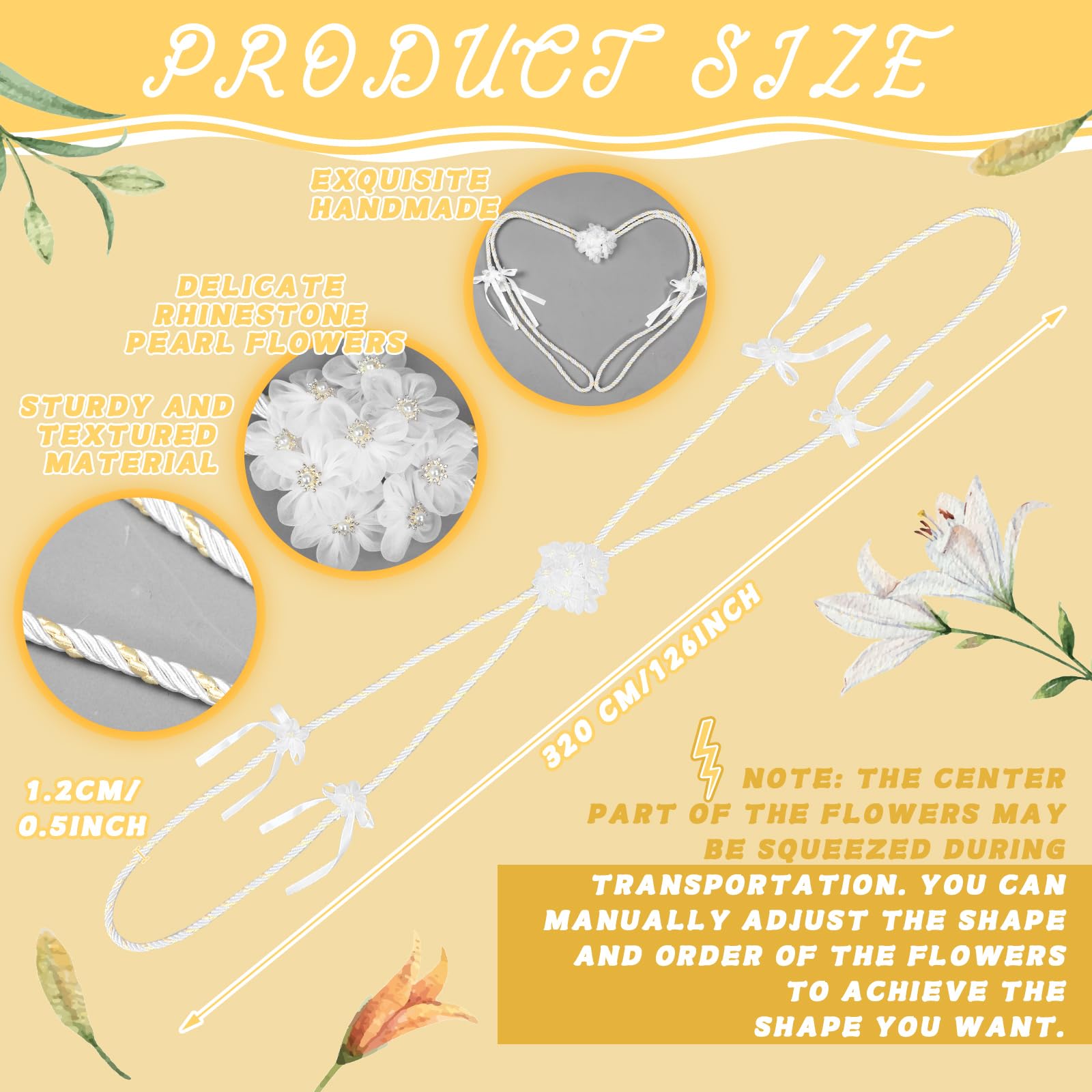 Wowangce Wedding Cord Wedding Lasso for Ceremony Rope Lazo para Boda Catholic Wedding Ceremony Rope White Gold Carnation Accent Rope Traditional Lazo Cord for Ceremony Lazo De Boda Mexico Bridal Gift