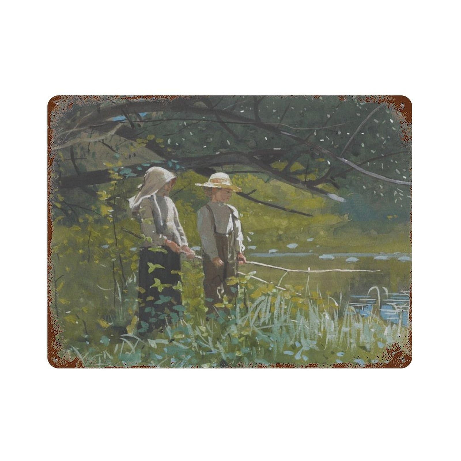 xiaoxiaoshen Fishing Retro Oil Painting Art Cottage Theme Wall Decor Art Metal Tin Poster Modern Home Decor Art Home Bar Shop Decorations Vintage Sign 30x40cm