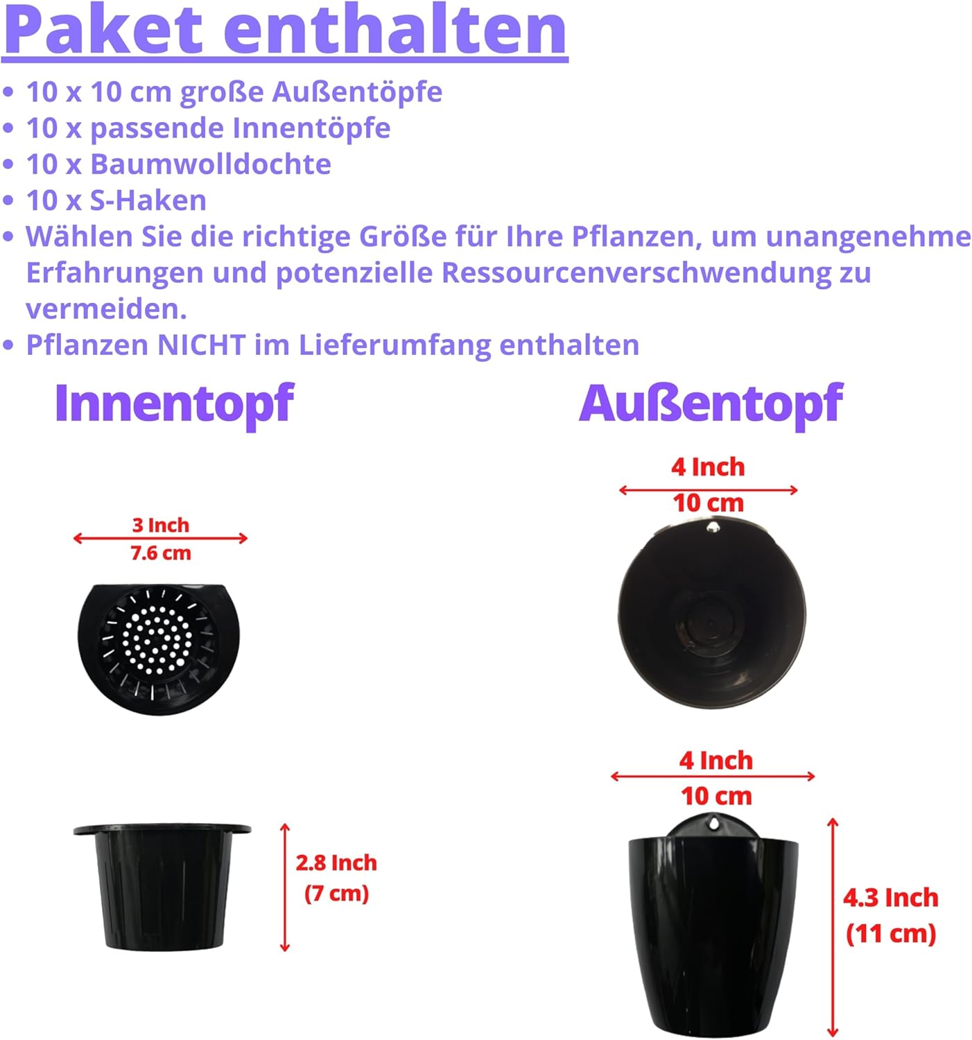 LaLaGreen Wall Planters for Indoor Plants - 10 Pack, 4 Inch Black Self Watering Pots Modern Indoor Hydroponic Vertical Live Garden Wall Mounted Hanging Plant Holder