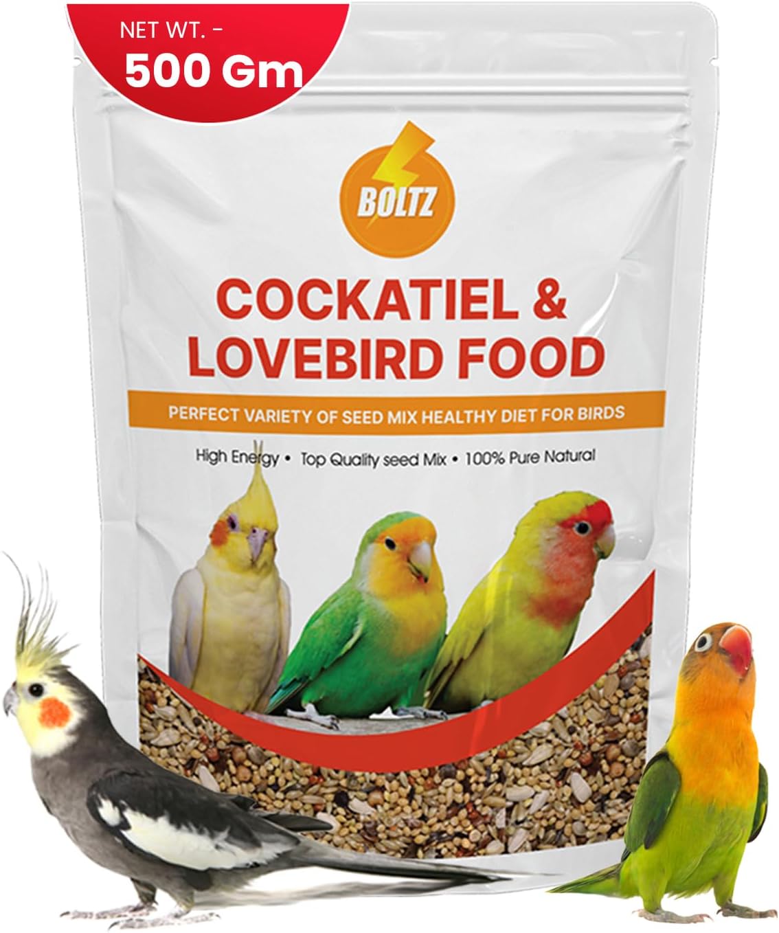 Boltz Adult Bird Seed Food for Cockatiel & Lovebirds Mix Seeds - Foxtail Millet, Yellow Millet, Canary Seed, Sunflower Seed, Mix Seeds for Lovebirds & Cockatiel (Mix Seed 500 Gm)