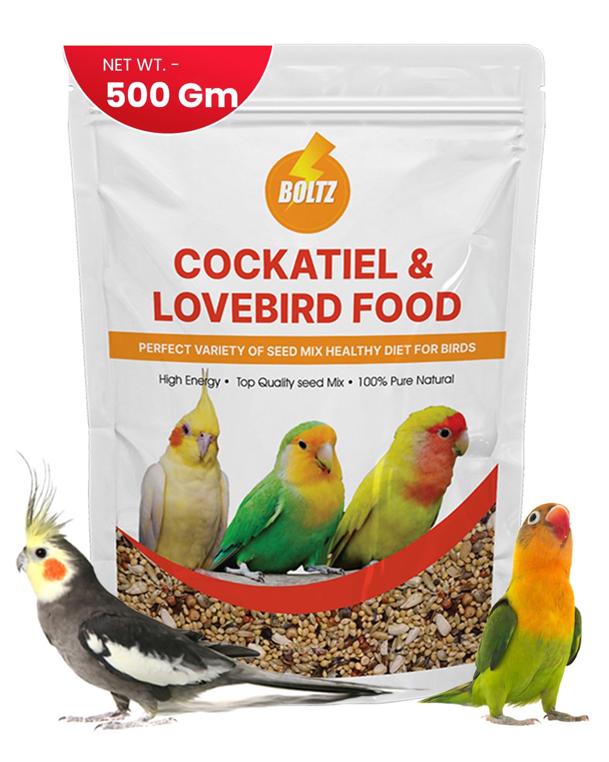 Boltz Adult Bird Food for Cockatiel & Lovebirds Mix Food 500Gm- Foxtail Millet, Yellow Millet, Canary, Sunflower, Mix Seed for Lovebirds & Cockatiel (500 Gm)
