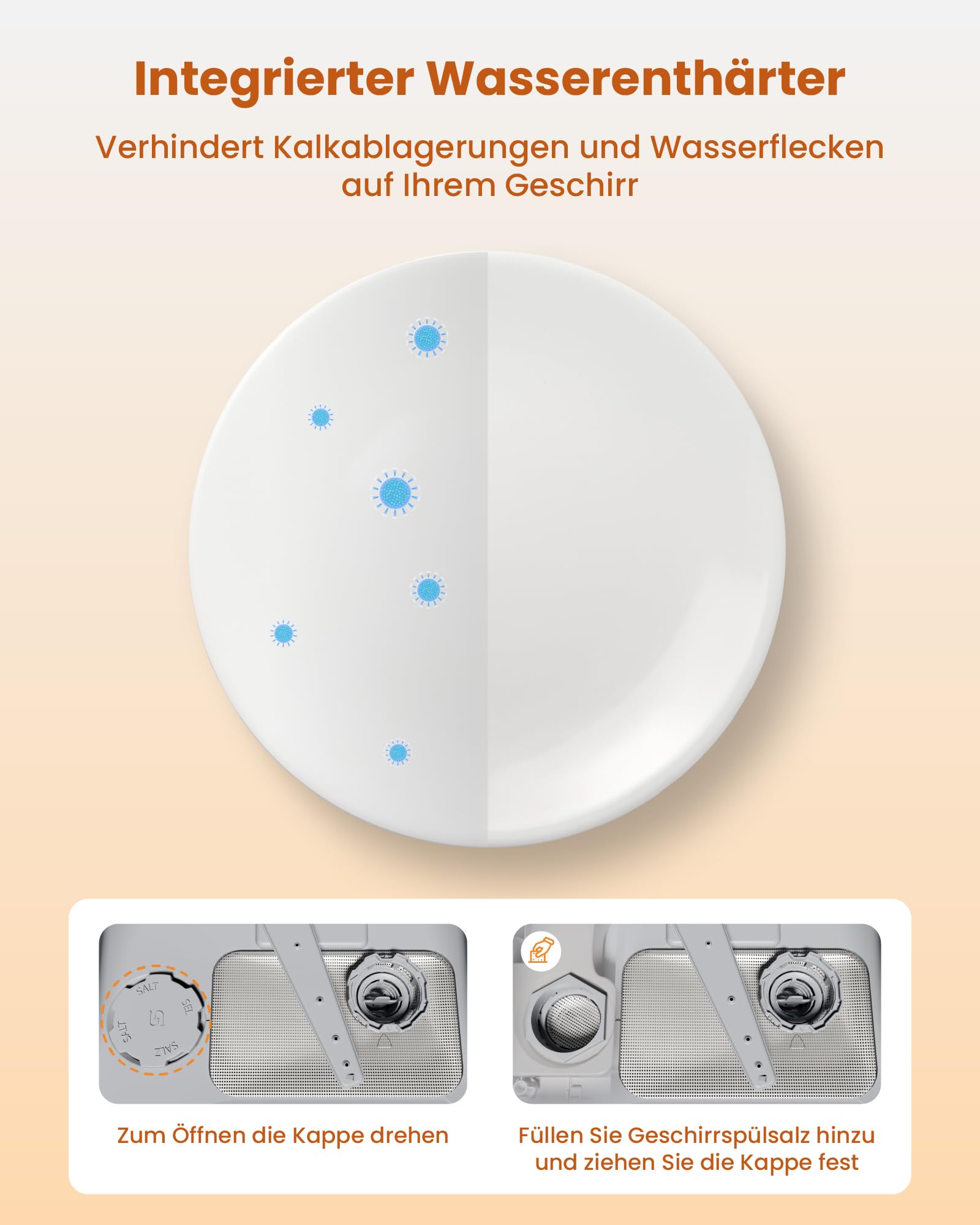 HAVA NEUE Tischgeschirrspüler mit Wasserenthärter, Spülmaschine 8 Programme, Kindersicherung, verzögerter Start