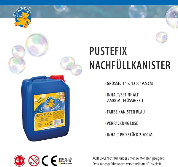 PUSTEFIX - 420869745 Seifenblasen Nachfüllkanister 2,5 Liter I Seifenblasenflüssigkeit für bunte Blasen I I extra Flüssigkeit für mehr Bubble Spaß, für Kinder & Erwachsene auf Geburtstag, Hochzeit - 4