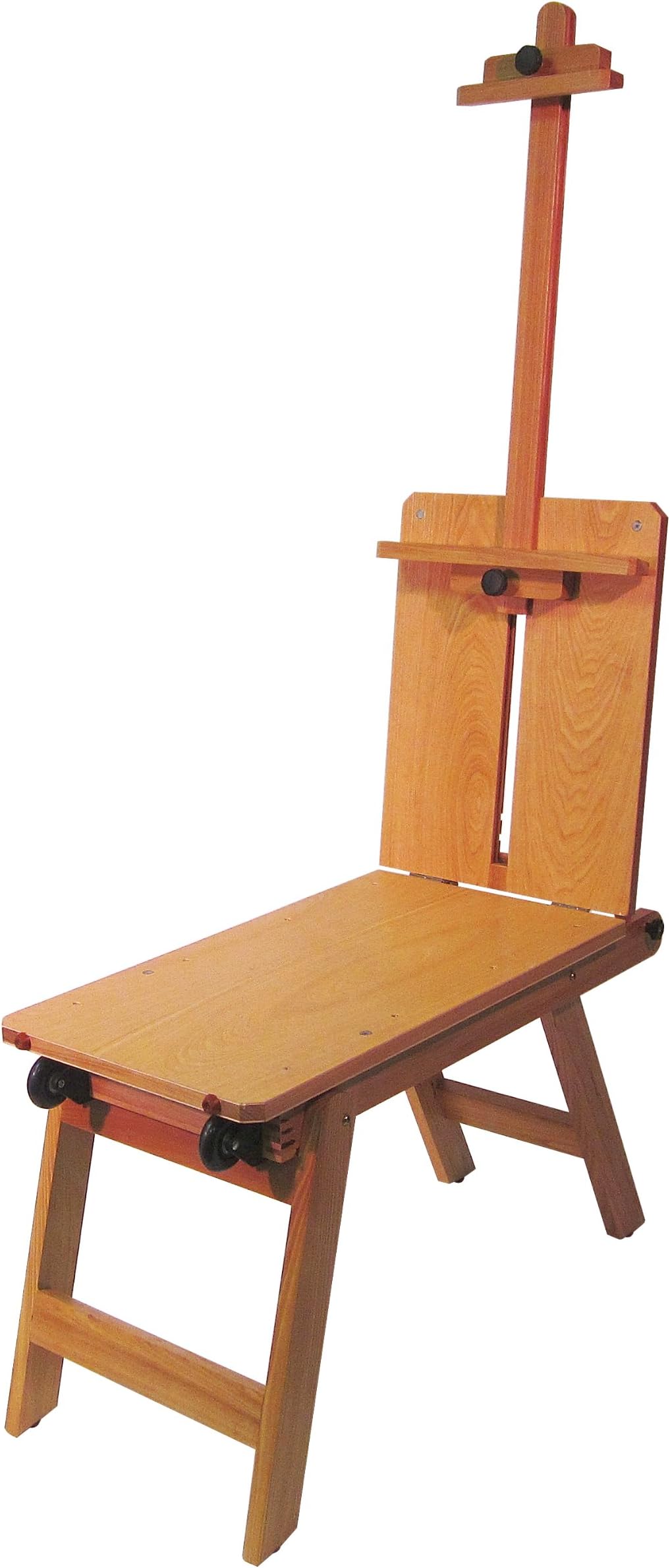 Rolling Wooden Bench-Style Artist Easel, Natural Wood