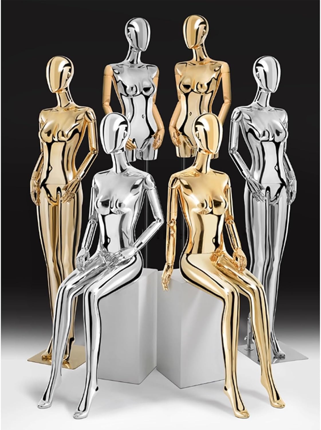 Fiberglass Female Body Retail Mannequins with Stool, Used for Window Display of Clothing, Shooting Props, Manikin,Gold