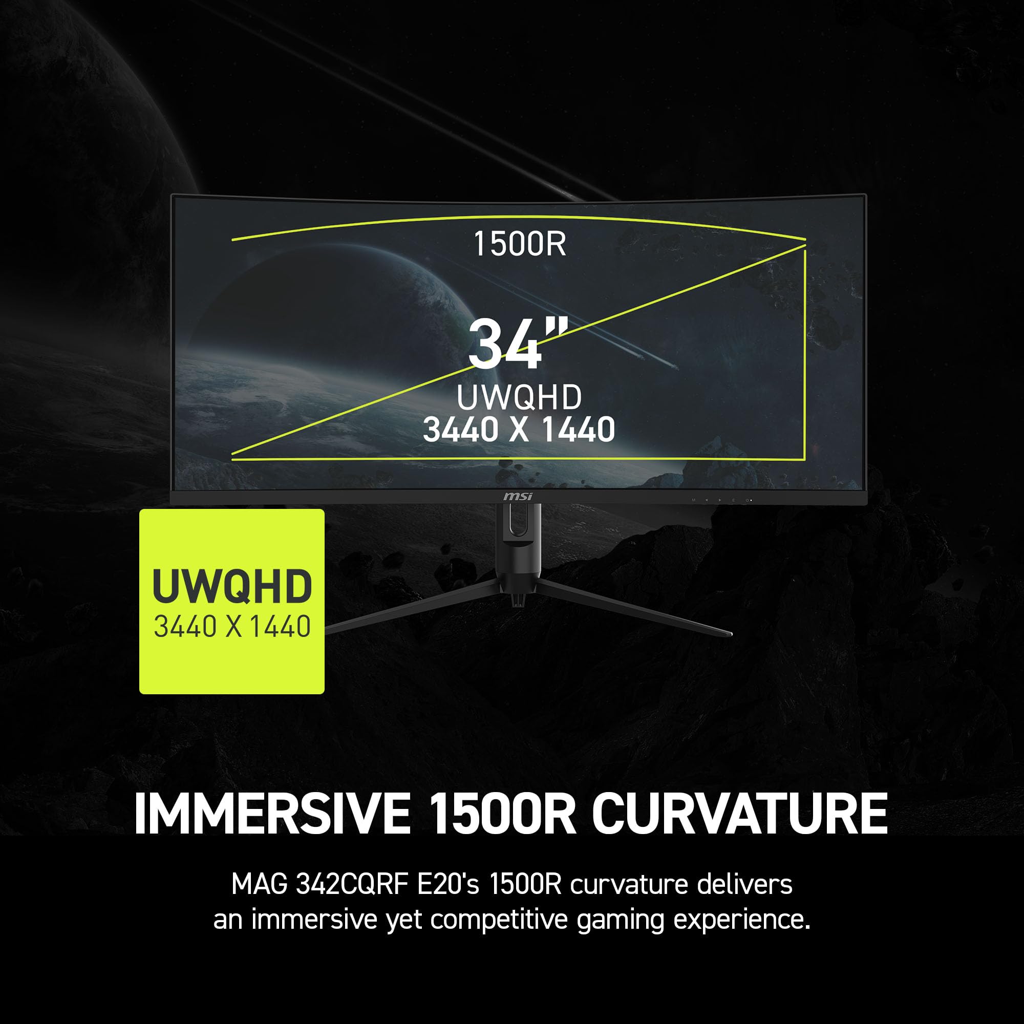 MSI MAG 342CQRF E20 34 pulgadas UWQHD (1500R) Monitor para juegos, 3440 x 1440 Rapid VA, 200Hz, 0.5ms