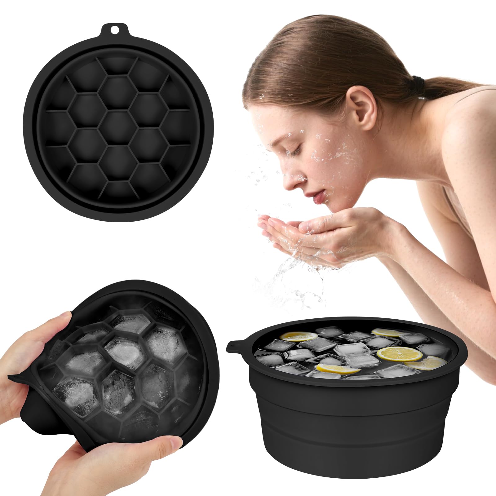 HAGOT Face Bowl for Ice,Foldable Facebowl with Built-in Icetray, Portable Quick Cooling Facial Washing Basin for Soothe Skin, Wash Basin for Home Use or Travel