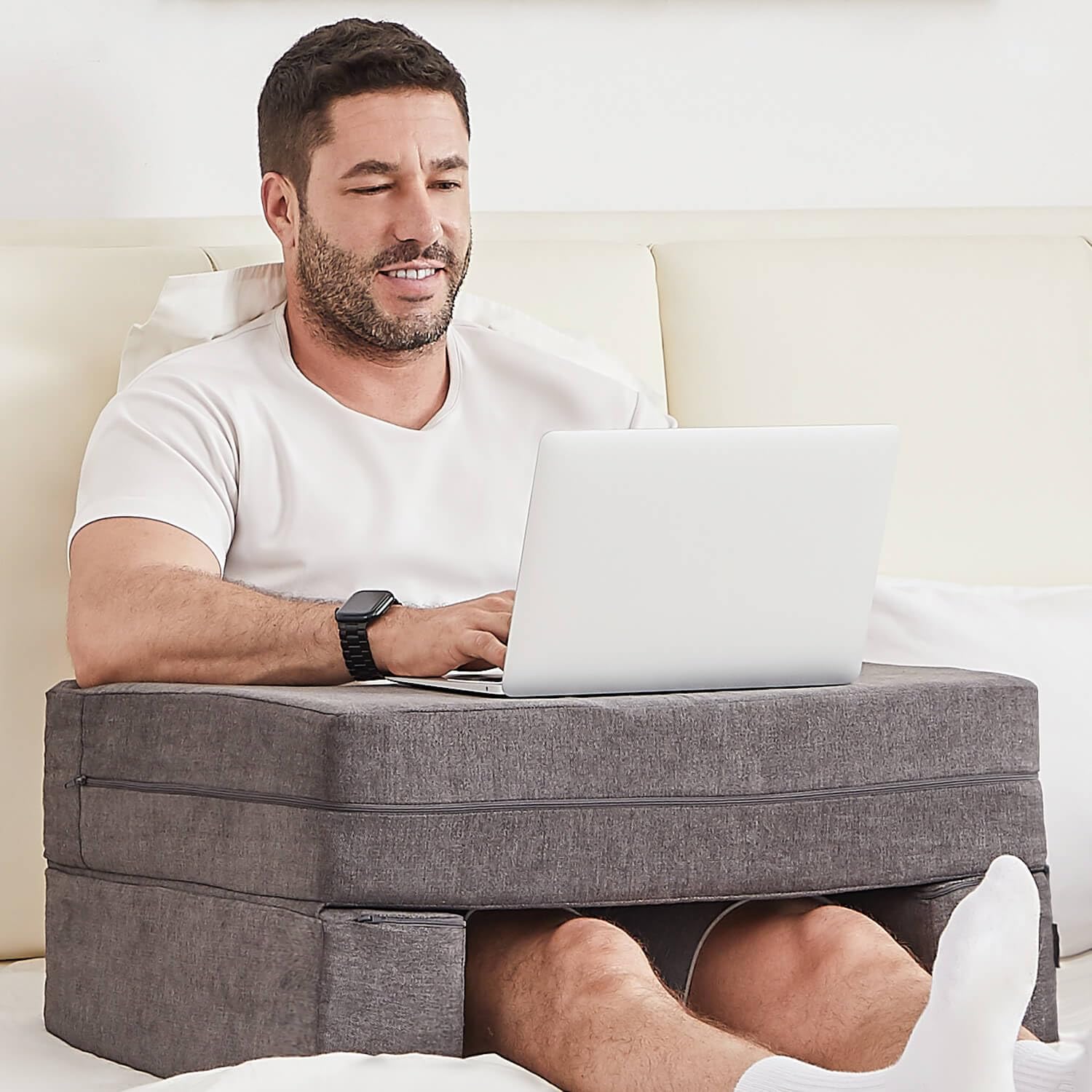 COMEHEALTHY Reading Pillow for Gaming, Memory Foam Gaming Pillow for Lap with Coaster, Hight Adjustable Lap Desk Pillow for Reading, Working, Crocheting or Sitting in Bed Floor Sofa(Dark Grey)