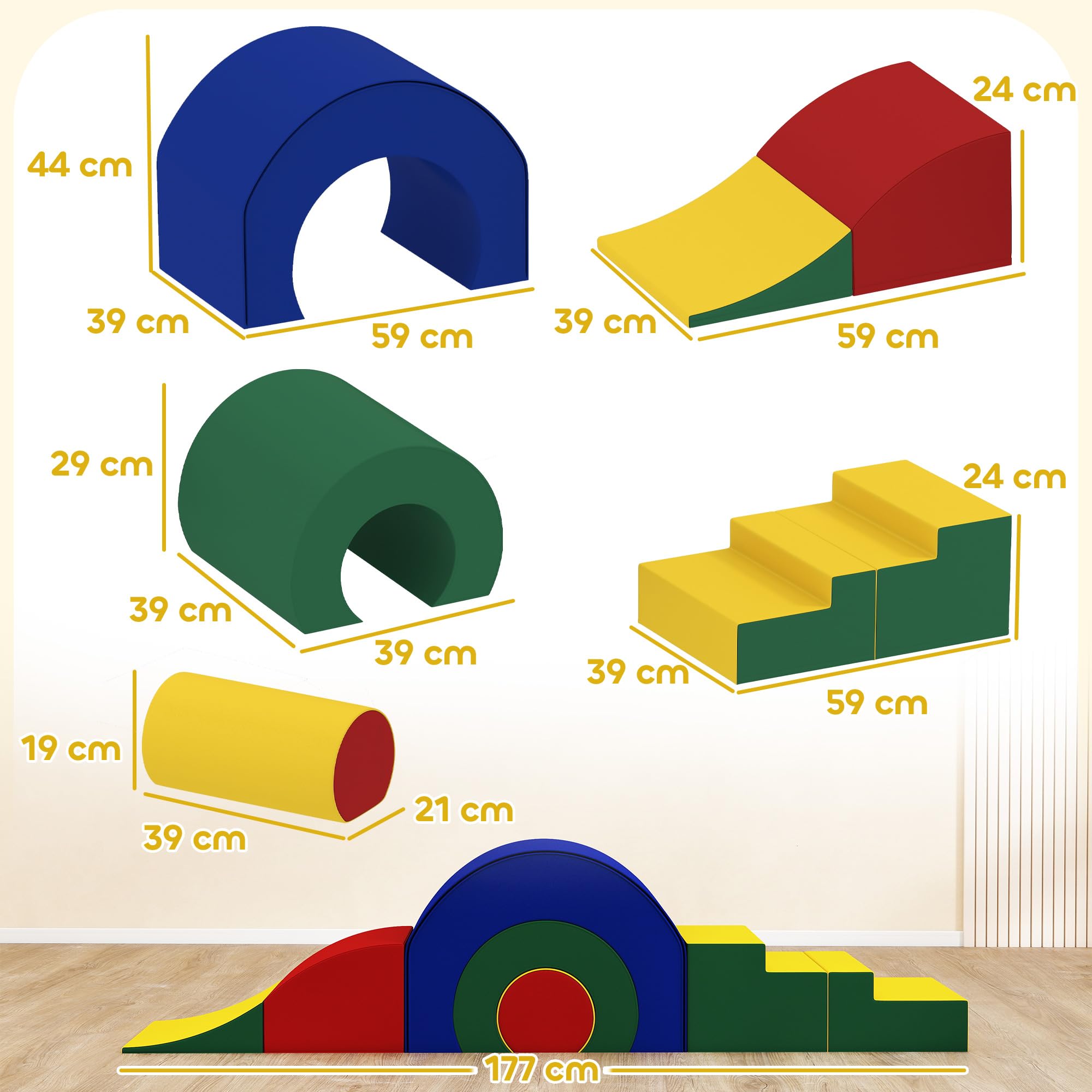 AIYAPLAY Parcours Motricité Bébé Modulable Jouets d'escalade Multicolore | Mousse Blocs de Construction Jouets Éducatifs, 5 Briques Géantes en Mousse, Coins Arrondis, pour Enfants 6 Mois à 6 Ans