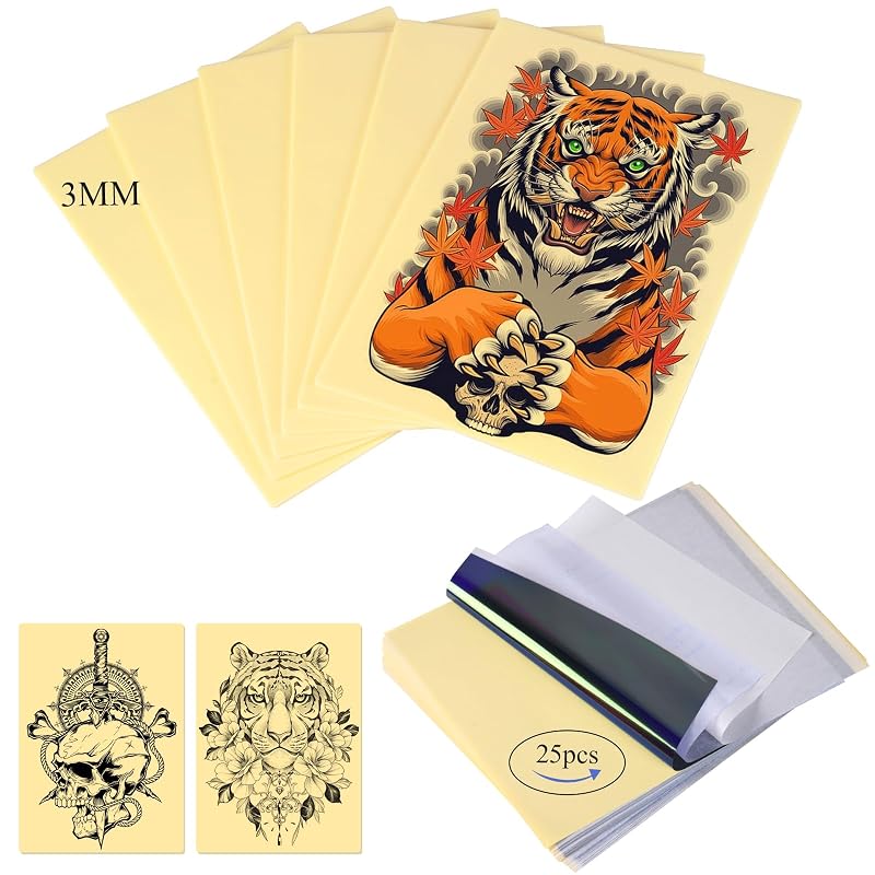 Kit FTOYIN com 6 peles sintéticas para prática de tatuagem e 25 papéis de transferência