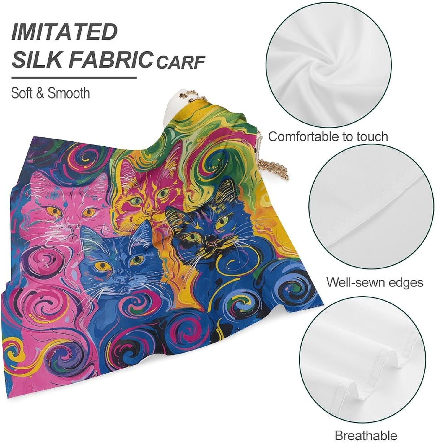 Square Kerchief Bandanas Silky Touch Head Scarf Different Color Patterns Mask Scarf for Men & Women