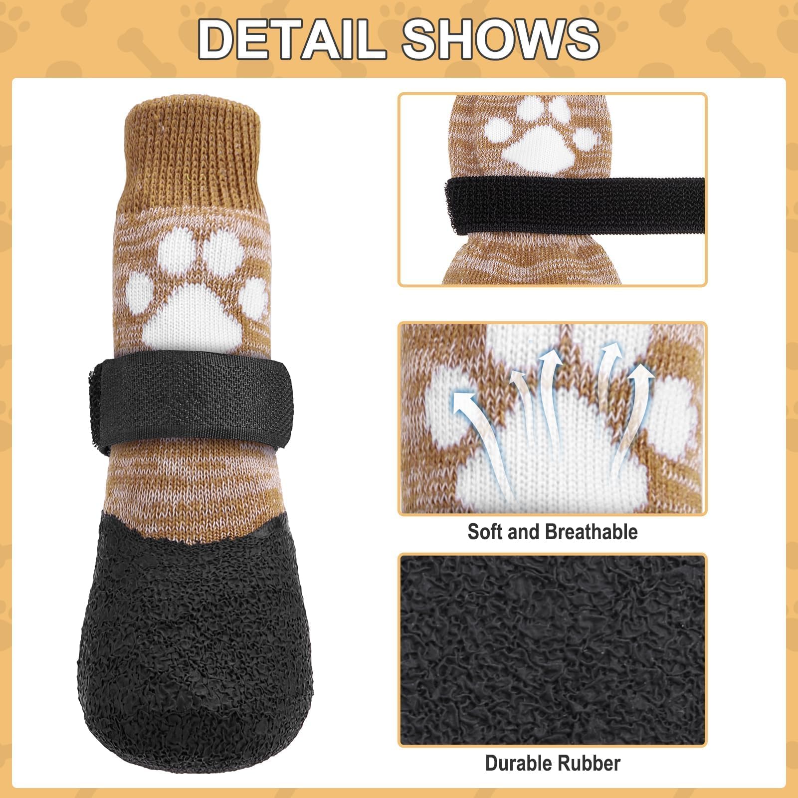 KOOLTAIL Anti Slip Dog Socks - Outdoor Dog Boots Waterproof Dog Shoes Paw Protector with Strap Traction Control for Hardwood Floors - Image 4