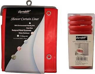 Red Shower Curtain Liner with Matching 12 Piece Plastic Locking Round Hooks - Waterproof, Easy Gliding Curtain Rings - Fits All Standard Size Shower Rods - 72" x 72"