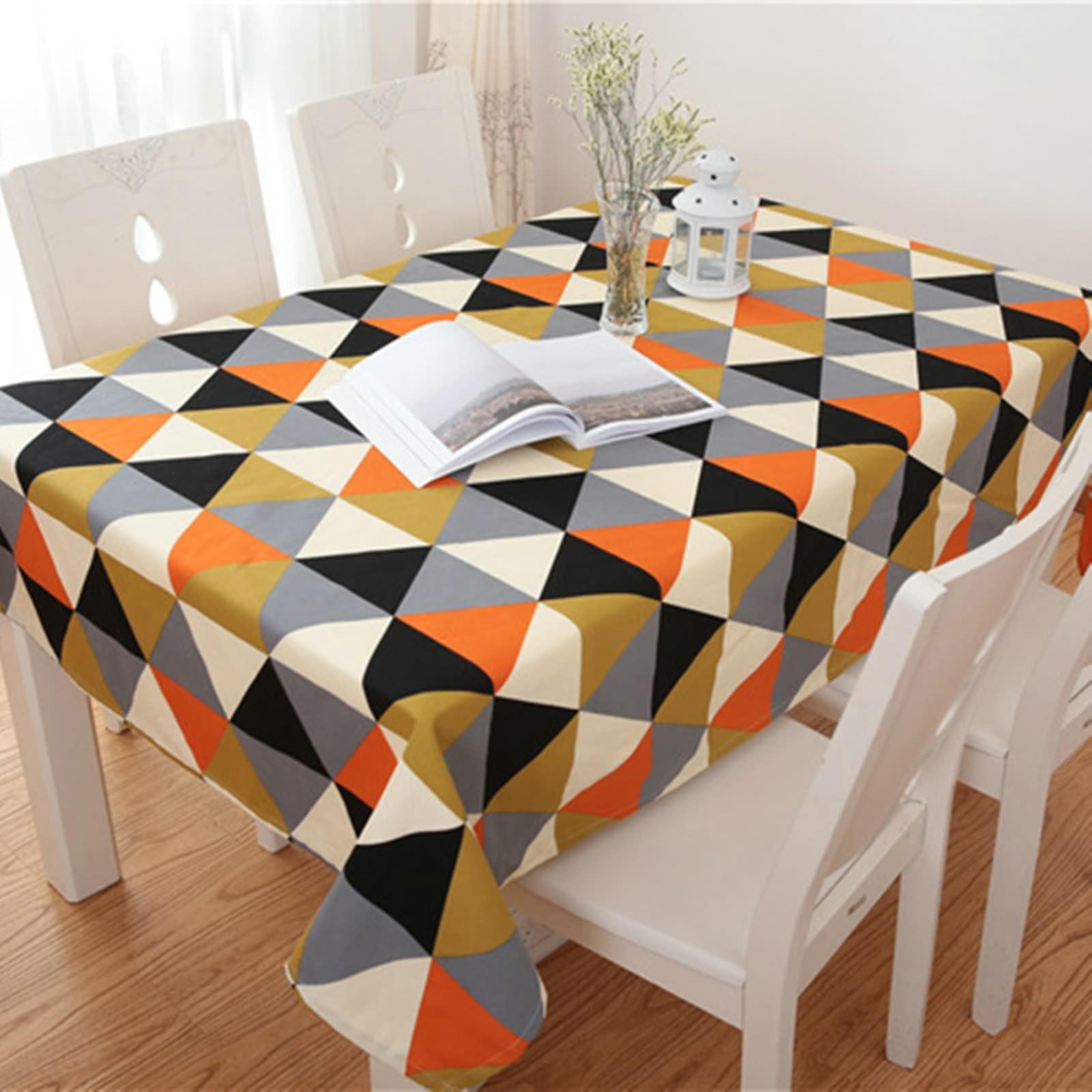 Tischdecke Rechteckig 110x170 cm, Tischdecke Fleckenschutz Baumwolle 4-6 Personen mit Buntem Dreiecksmuster Tischtücher Esszimmer Deko