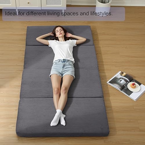 Miniatura 2 de MeMoreCool Colchón plegable de futón doble, colchón plegable japonés, tapete para dormir para adultos, invitados, fiestas de pijamas, tapete de