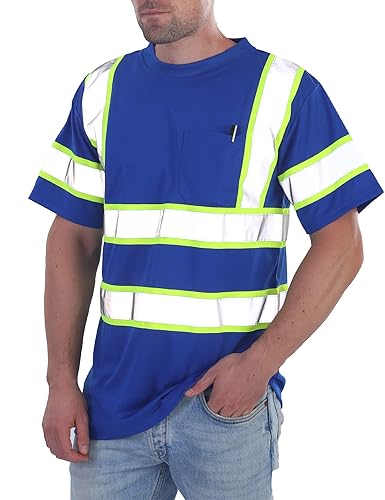 Miniatura 10 de Camisa de alta visibilidad Hi Vis Clase 3 para hombres, camisas de seguridad con tiras reflectantes y bolsillo, transpirable, malla de trabajo