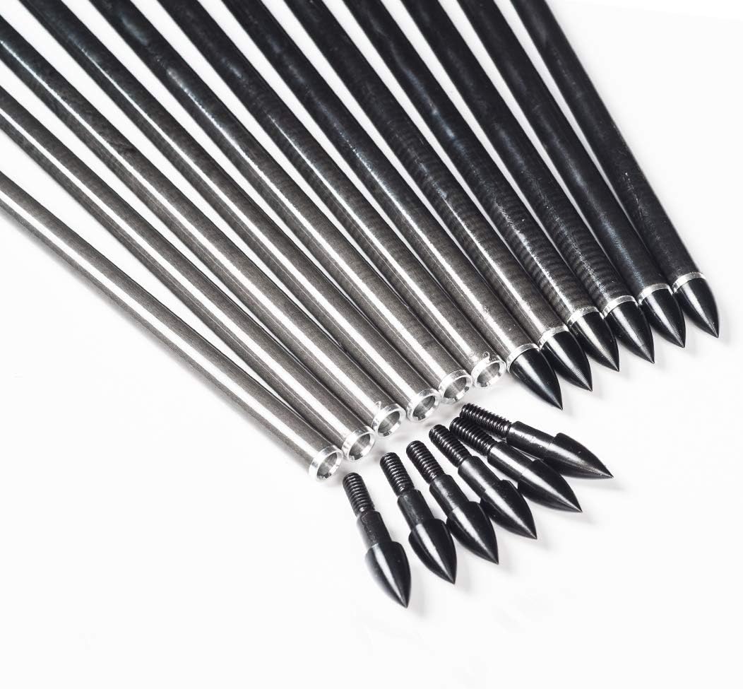 Linkboy Archery Carbon Arrows Hunting Practice Target Arrows 28/29/30/31/32inch Removable Tip for Compound Recurve Long Bows, Spine 250 300 340 400 500 600 700 800 900 1000, Pack of 12PCS