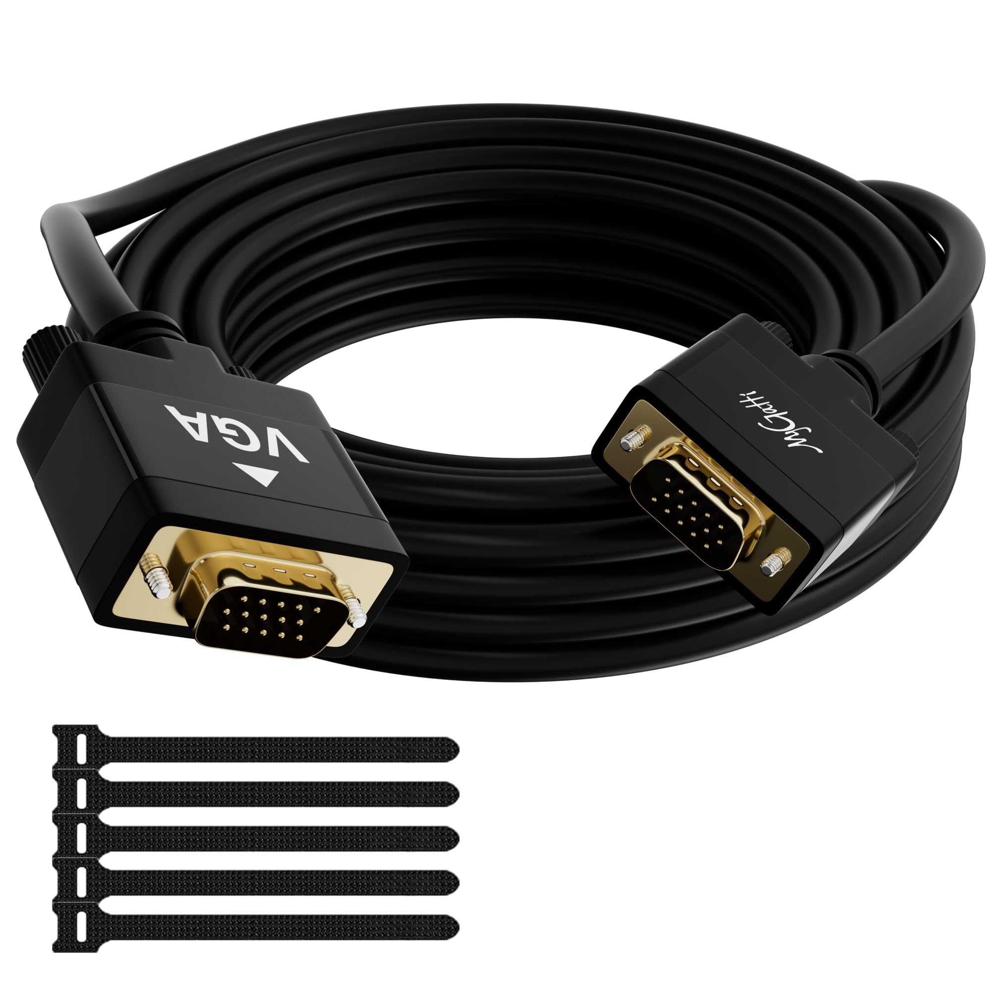 Cavo VGA 20m, Maschio a Maschio, spina D-Sub 15 pin placcata in oro, custodia in lega di alluminio, 28AWG Cavo monitor nero, schermo Full HD 1080P, per TV, proiettore, PC, con 5 fascette