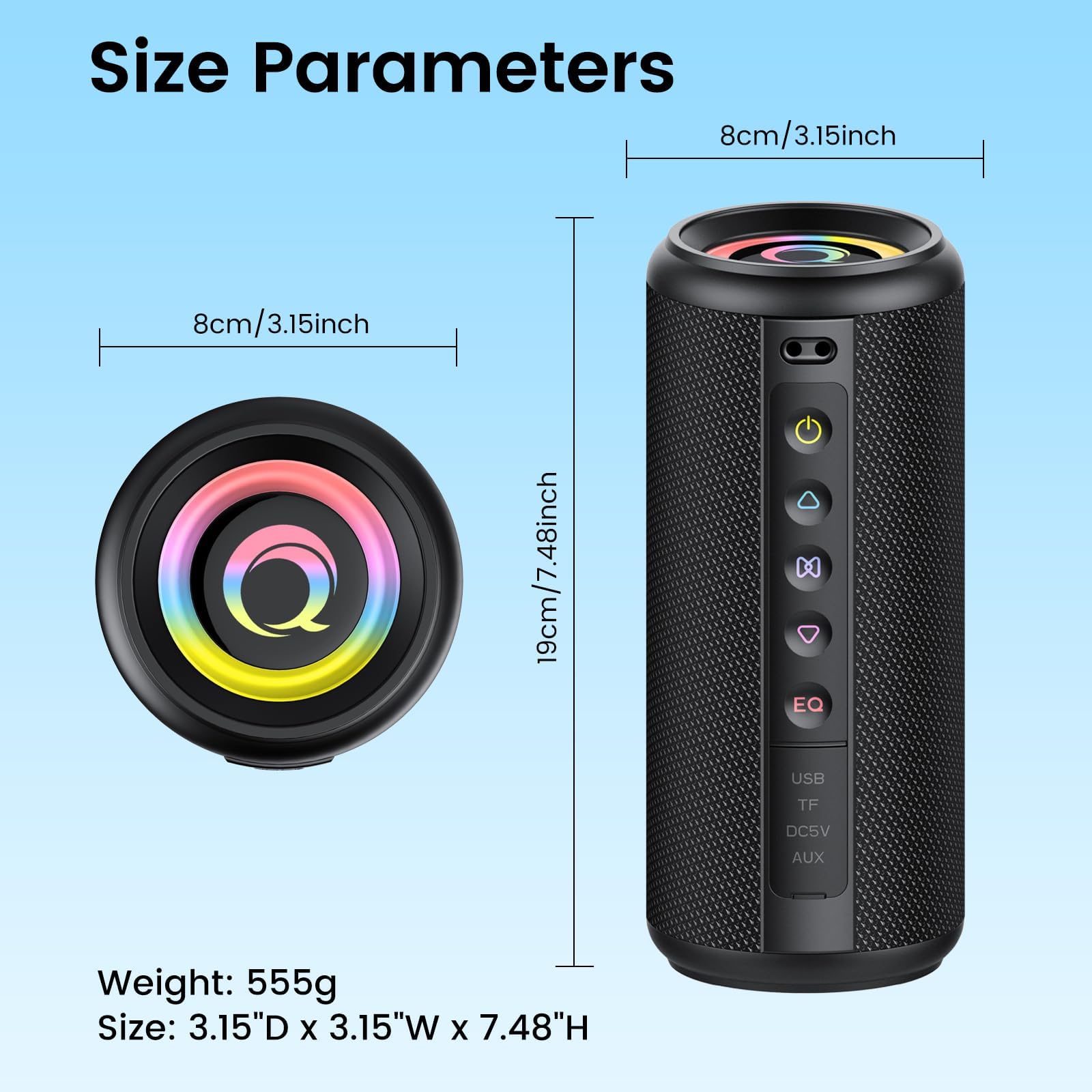 Cassa Bluetooth Portatile Potente 15W Impermeabile Altoparlante Abbinamento TWS Speaker Bluetooth 5.3 15 Ore Distanza di Connessione di 30m Luce LED AUX e TF per Viaggi, All'aperto e Feste