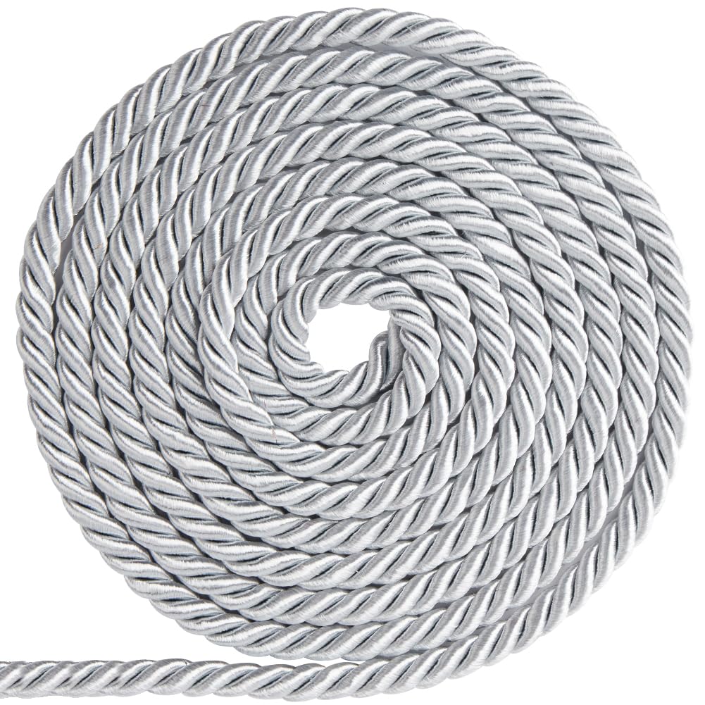 GORGECRAFT 20 Yards Trim Cord 8mm/0.31" Polyester Twist Lip Twine Decorative Braided Rope Thread String Ribbon for Home Decor Curtain Tieback Upholstery Accessories Sewing Crafts Silver