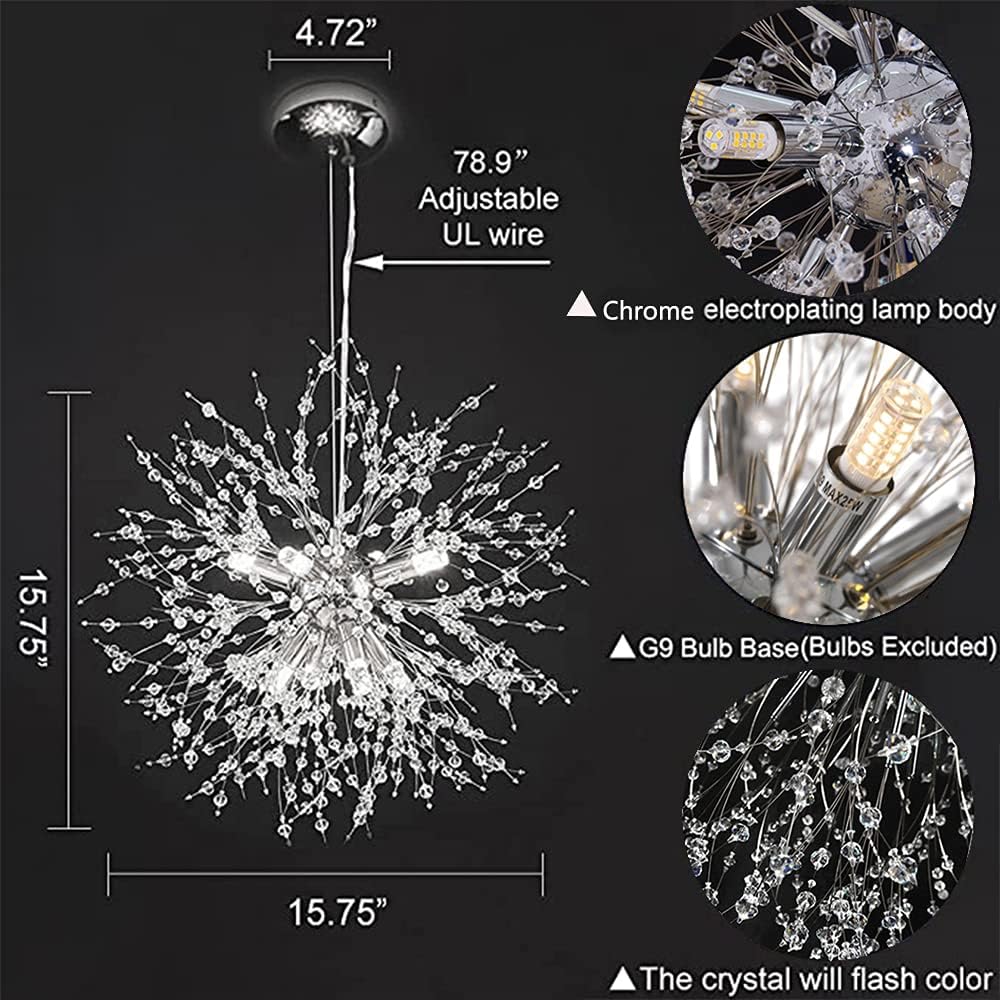 Modern Firework 8 Lights Crystal Chandeliers, Sputnik Dandelion Chrome Chandelier Light Fixture Pendant Lighting for Bedroom, Foyer, Hallway, Entryway, Kitchen, Dining Room image 4