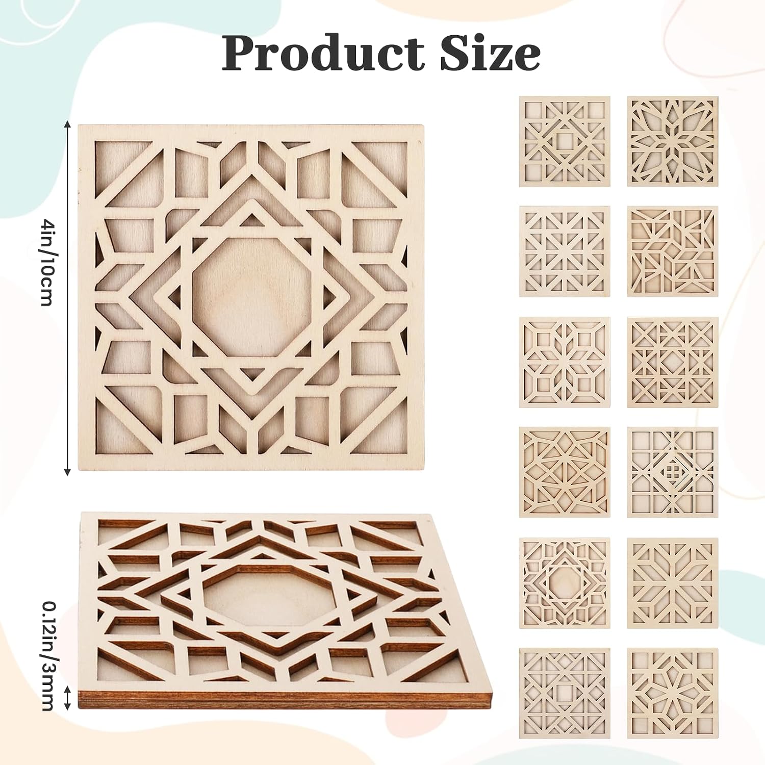 YAGHXAU Wooden Coasters Painting Kit, Includes 12 Square Color Your Own DIY Coasters with 12 Wooden Stand and Painting Tools, Unfinished Wood Craft Kits for Adults and Beginners DIY Arts