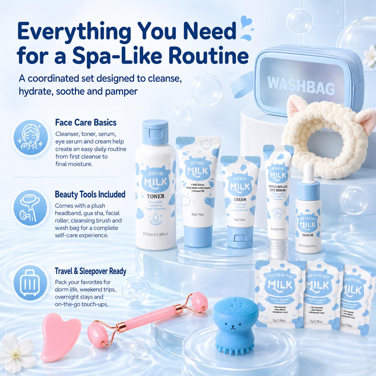 Milk Skin Care Set For Kids & Teens, 13 In 1 Hydrating & Gentle Milk Skincare For Kids, Facial Skin Care Sets & Kits For Teens Girls Ages 8-12, Birthday Gifts For Teenage Girls 13PCS