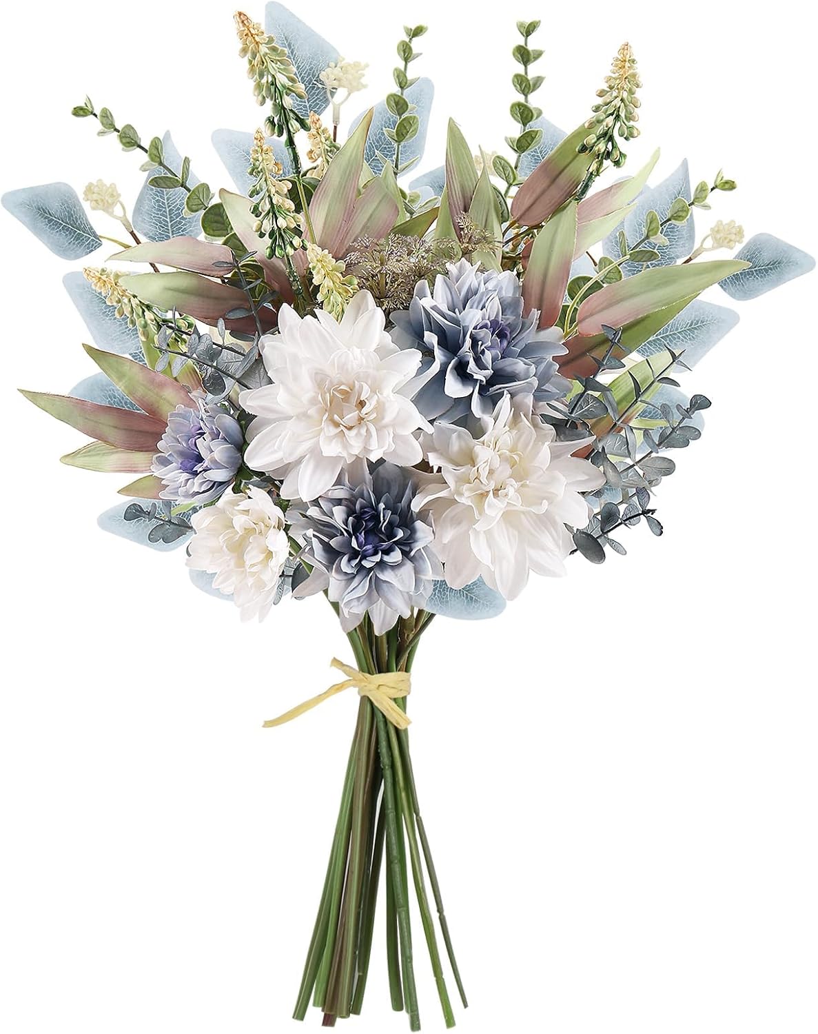 2 Pcs Fake Artificial Flowers Bouquet for Decoration, Silk Flower Arrangements Faux Flowers Plant Wedding Bride Bouquets Tables Centerpieces for Home Decor Indoor Vase Floral Table Decor (Blue White) Blue White 2PCS