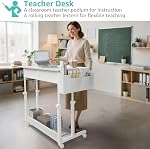 WINAZ Small Rolling Desk with Drawers & Storage - 32 Inch Adjustable Height Standing Desk on Wheels for Teachers, Students, Portable Mobile Workstation for Home Office, Small Spaces, Sewing & Crafts